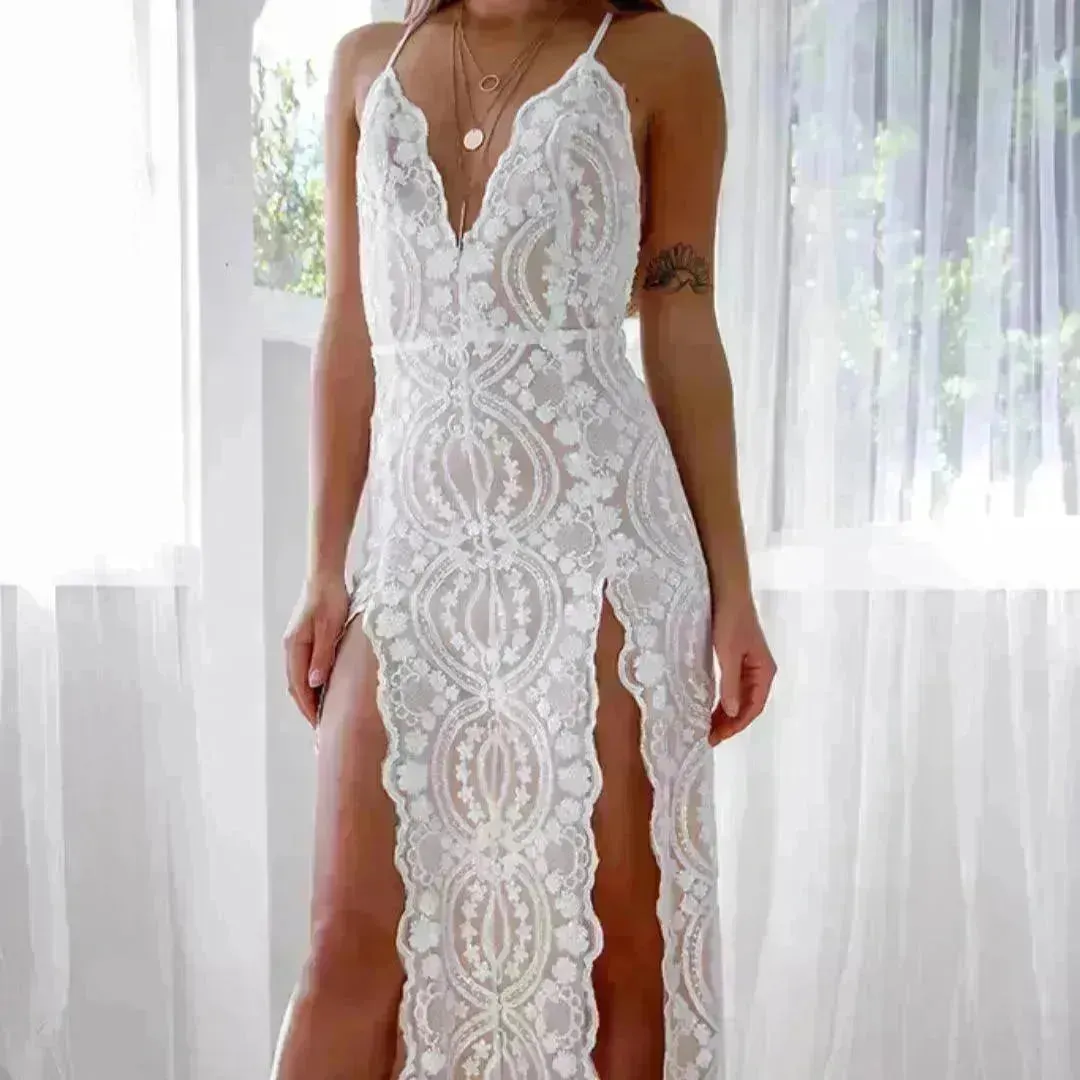 Charming Fashion Suspender Sleeveless Split Summer Women Dress