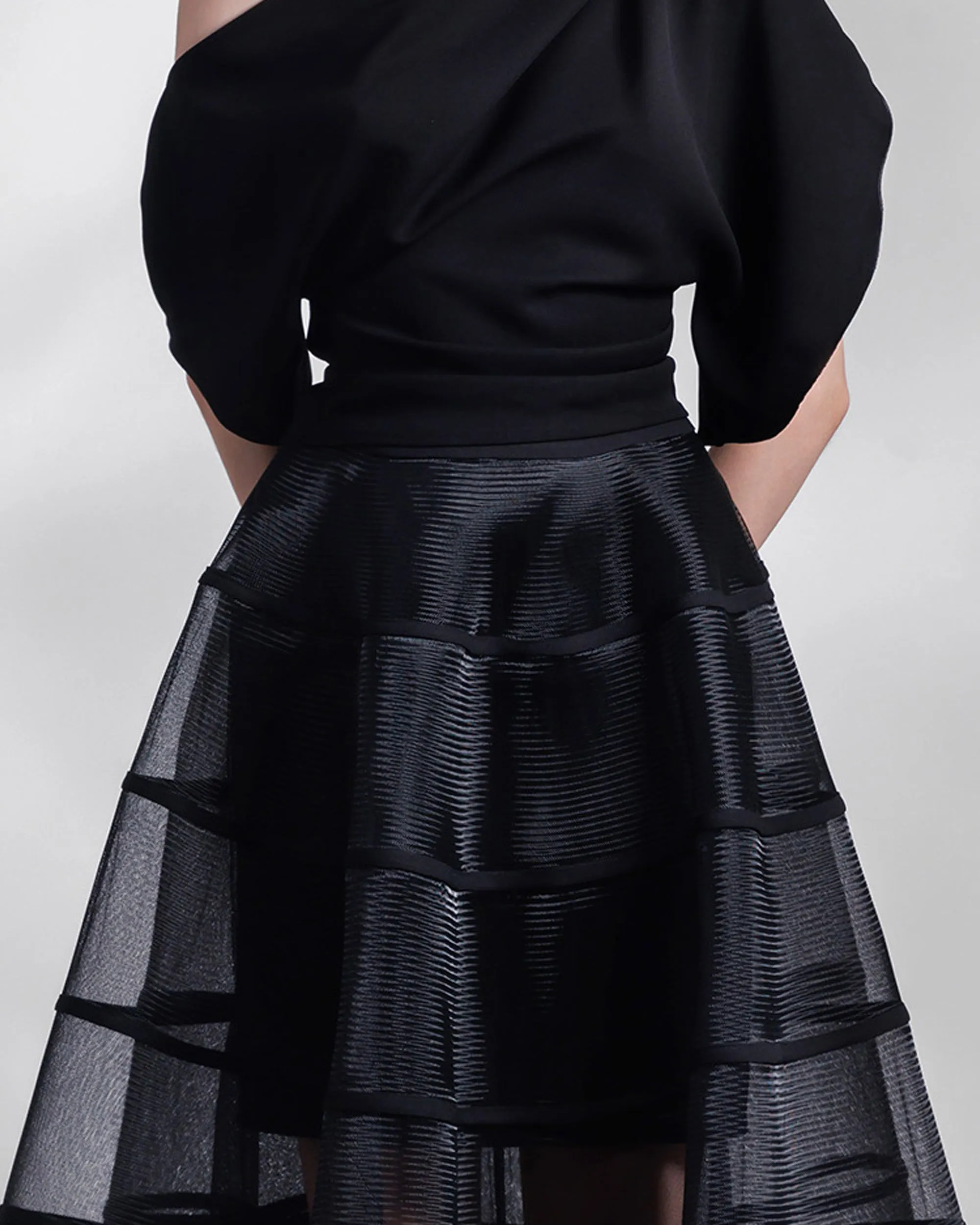 Draped Top with Cage-Like Skirt Set