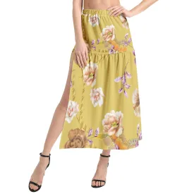 Elastic Waist Ruffle Slit Hem Skirt