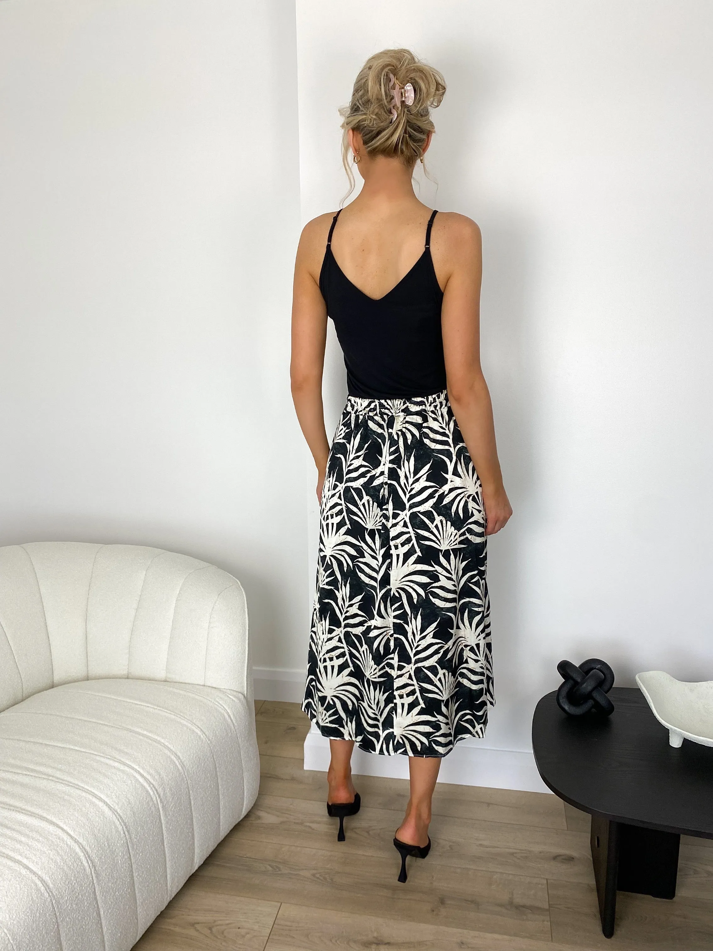 Giulia Printed Midi Satin Skirt - Black