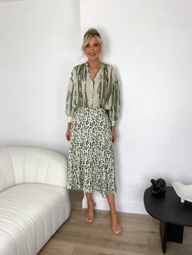 Giulia Printed Midi Satin Skirt - Green