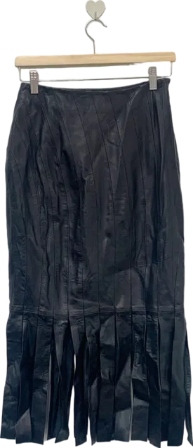 Karen Millen Black Leather Midi Skirt with Pleats UK 6