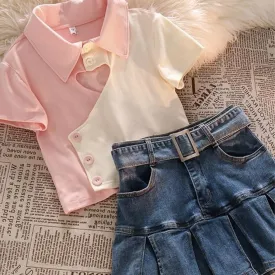 Magical Pop Star's Admirer    Top with Optional Denim Skirt  Set Kawaii Academia Y2K Cottagecore Coquette Fairycore Dollette Princesscore Bottoms