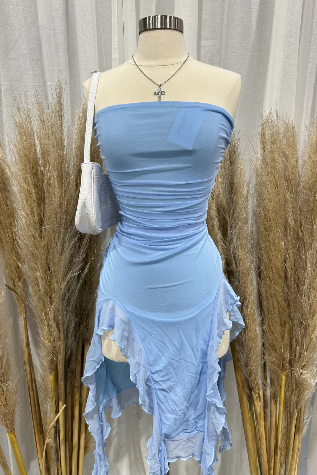 Melanie Ruffle Mini Dress (Blue)