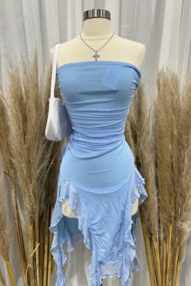 Melanie Ruffle Mini Dress (Blue)