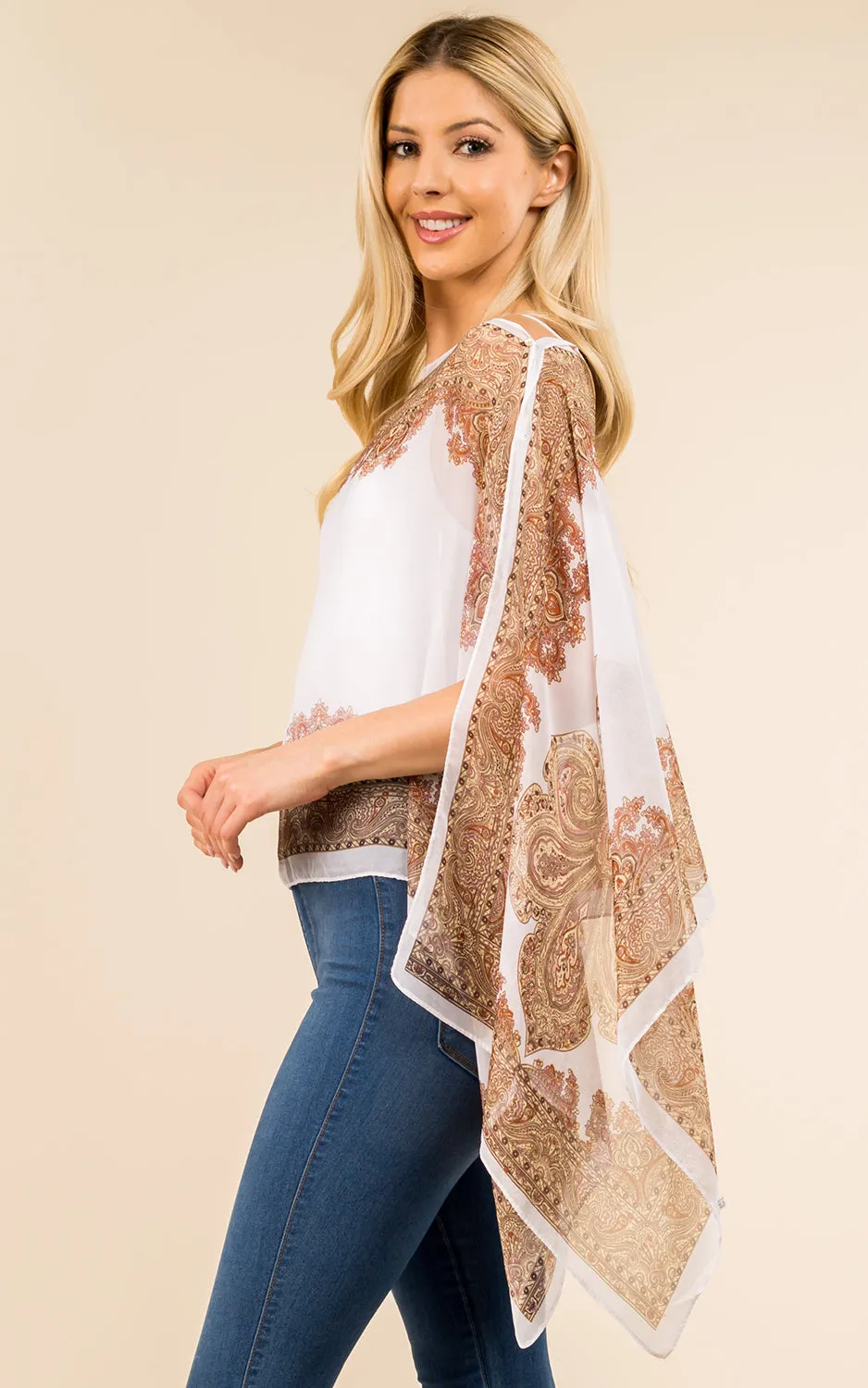 PP3361 / LC514 / JP337 Paisley Print Chiffon Poncho