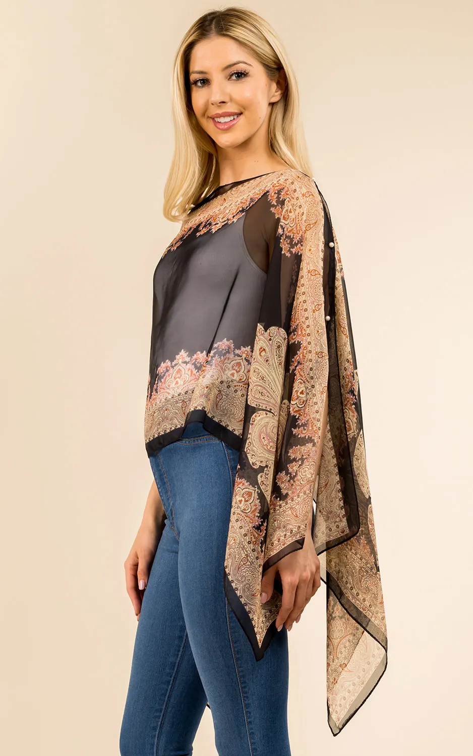 PP3361 / LC514 / JP337 Paisley Print Chiffon Poncho