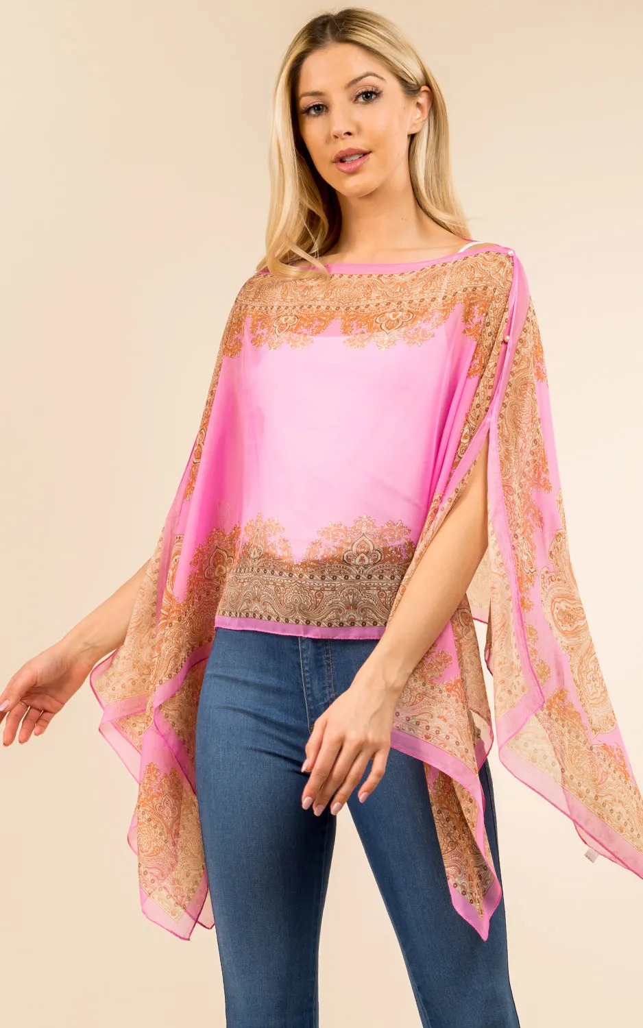 PP3361 / LC514 / JP337 Paisley Print Chiffon Poncho