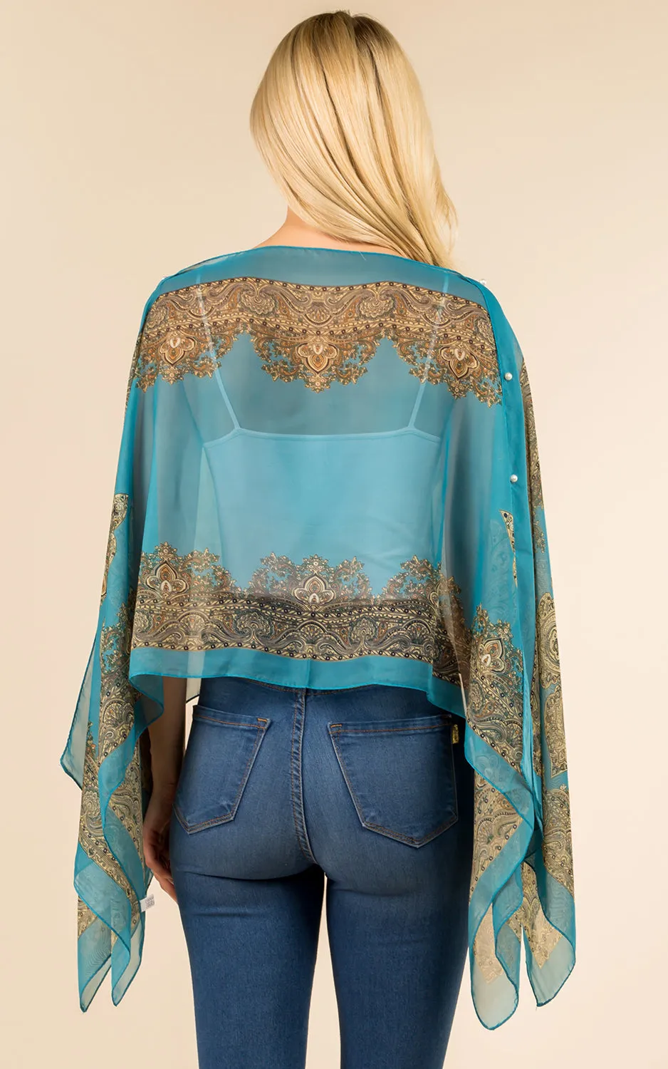 PP3361 / LC514 / JP337 Paisley Print Chiffon Poncho