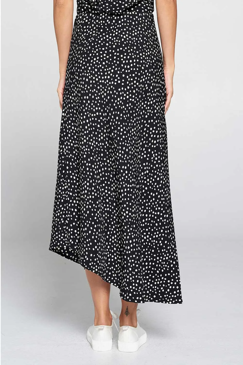 SLIT SATIN SKIRT - BLACK SPOTS