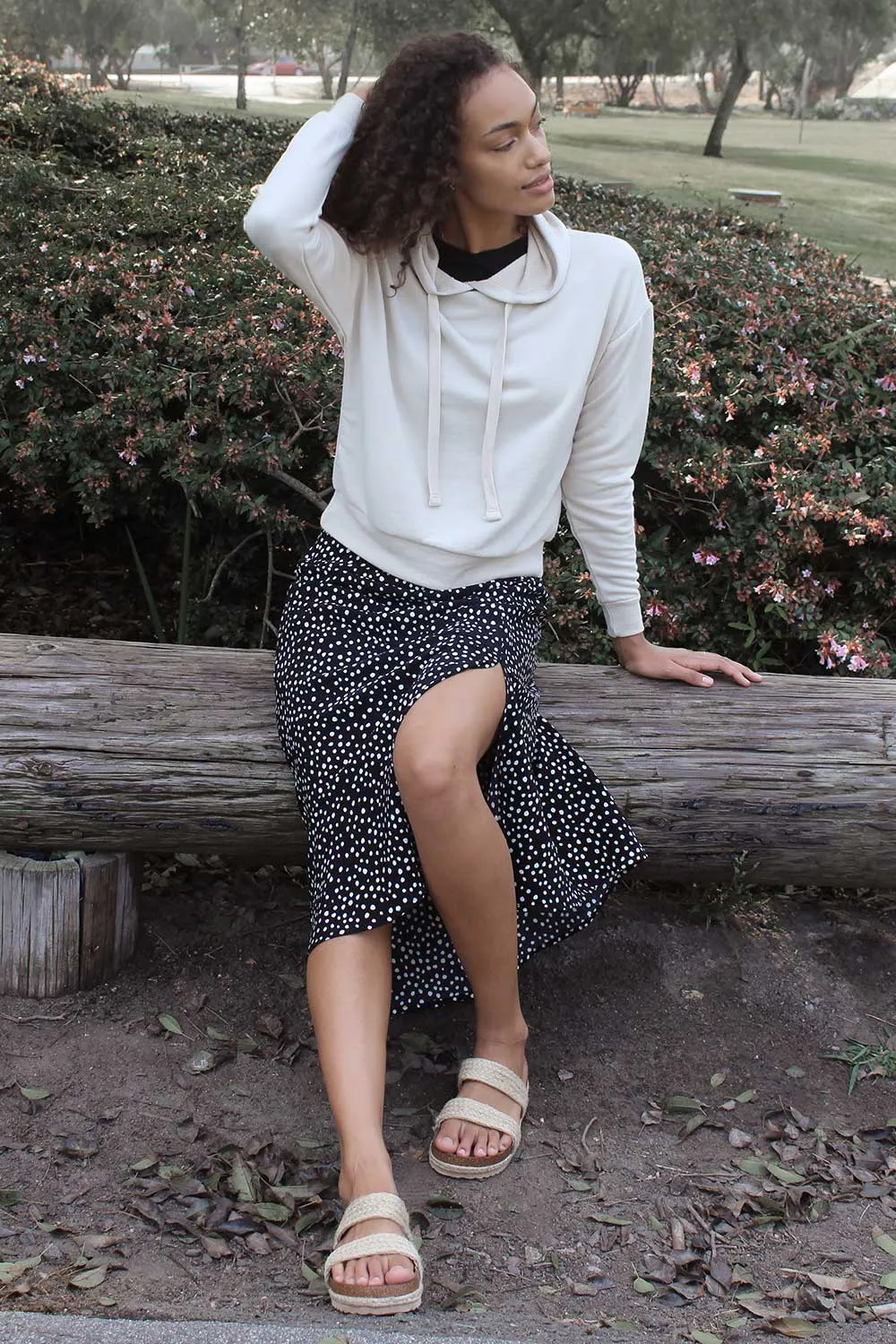 SLIT SATIN SKIRT - BLACK SPOTS
