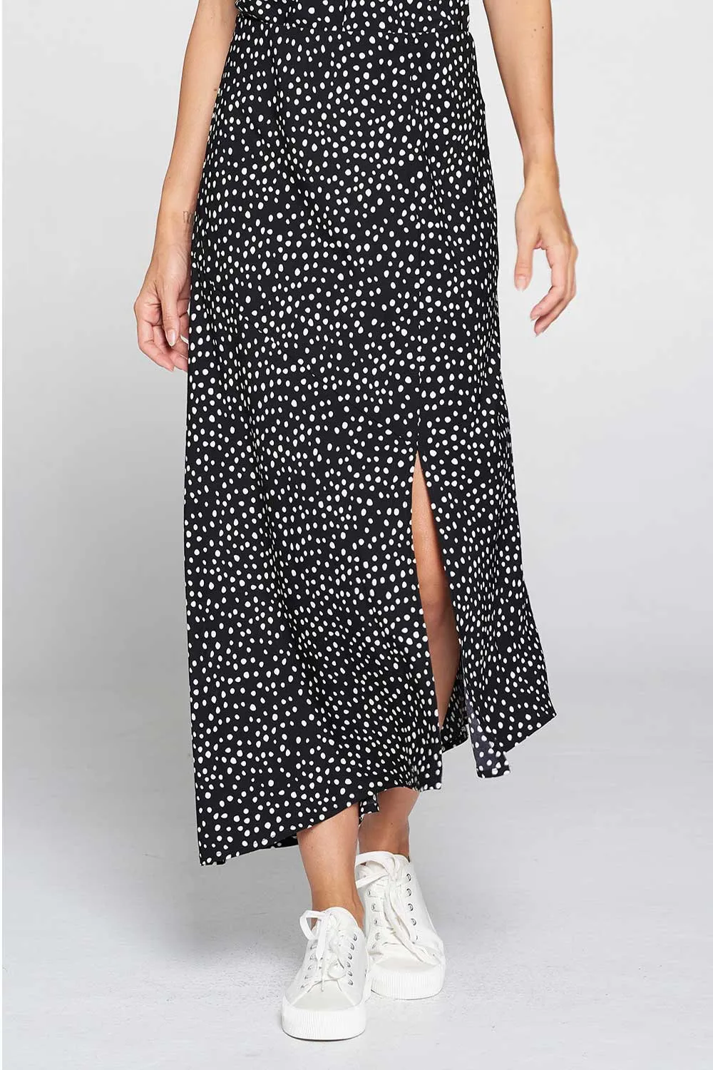 SLIT SATIN SKIRT - BLACK SPOTS