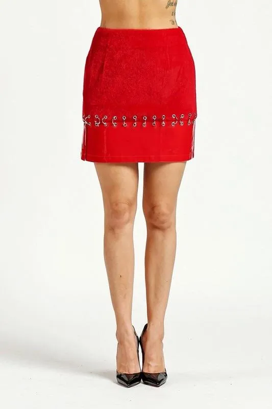 STEP UP FAUX FUR SKIRT - RED