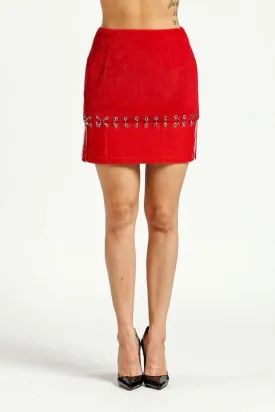 STEP UP FAUX FUR SKIRT - RED