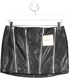 Superdown Black Faux Leather Zip Detail Mini Skirt UK XS
